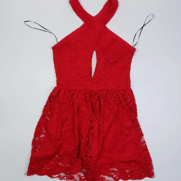 H&M Red Chiffon Lace Mini Dress - RED Size : US 10 - Picture 1 of 6